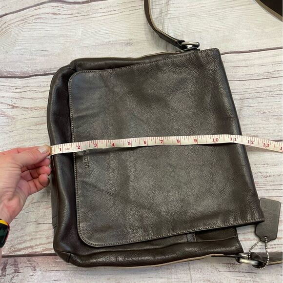Coach Heritage Web Leather Map Messenger Bag Crossbody Brown with Striped Strap - Picture 11 of 14